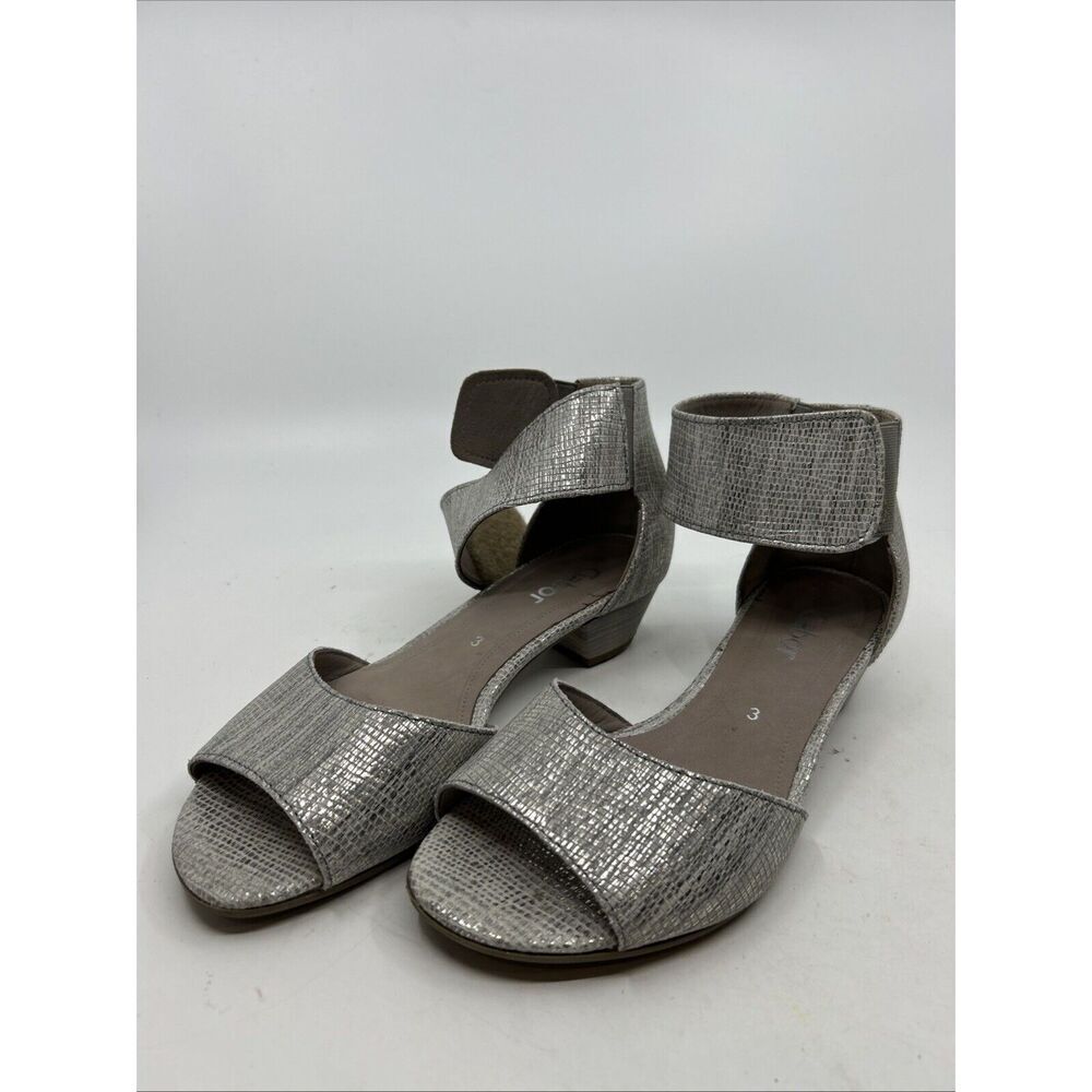 Gabor metallic snakeskin print open toe ankle strap cone heel sandals size 5.5